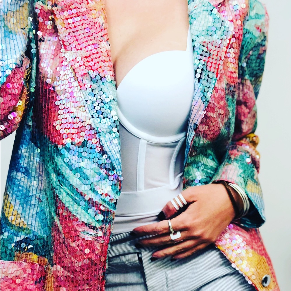 SOLD Vintage Lew Magram Sequins Floral Blazer - Picture 2 of 5